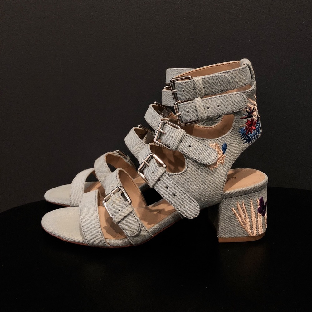 INS style Buckle strappy sandals denim embroidery